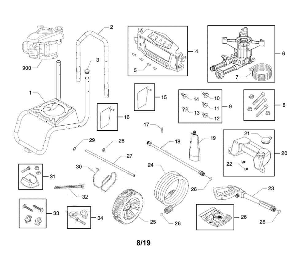 Main Unit Diagram and Parts List for 021028-00  Briggs and Stratton Pressure Washer